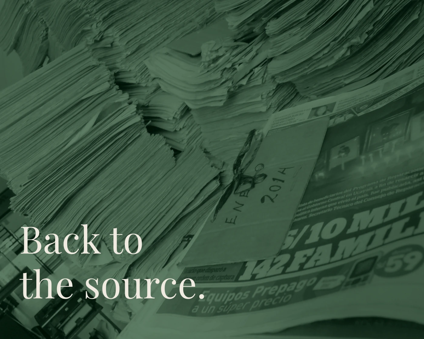 Archival paper texture with the words Back to the source.